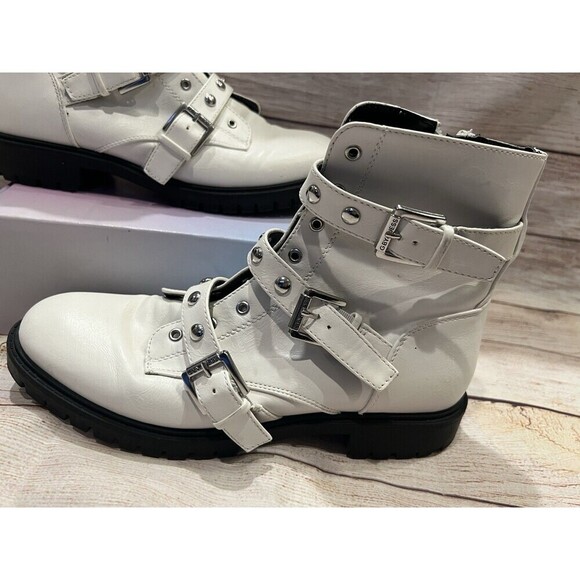 G By Guess Prez White Boots Buckle And Side Zip Closure Size 9.5 - Picture 2 of 8